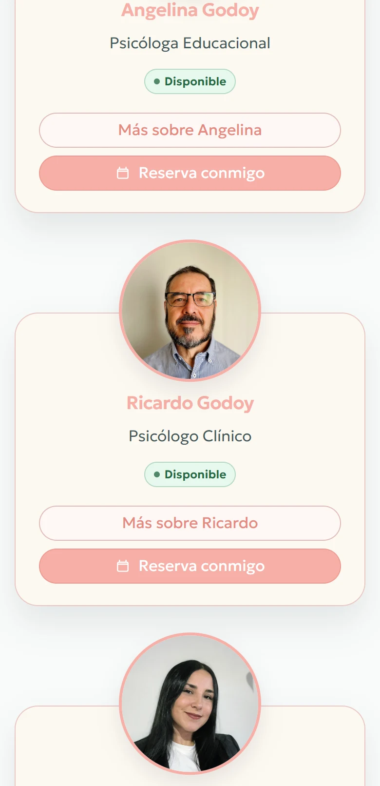 Tu Espacio Integral: Directorio de profesionales completo, vista móvil, fragmento 3.