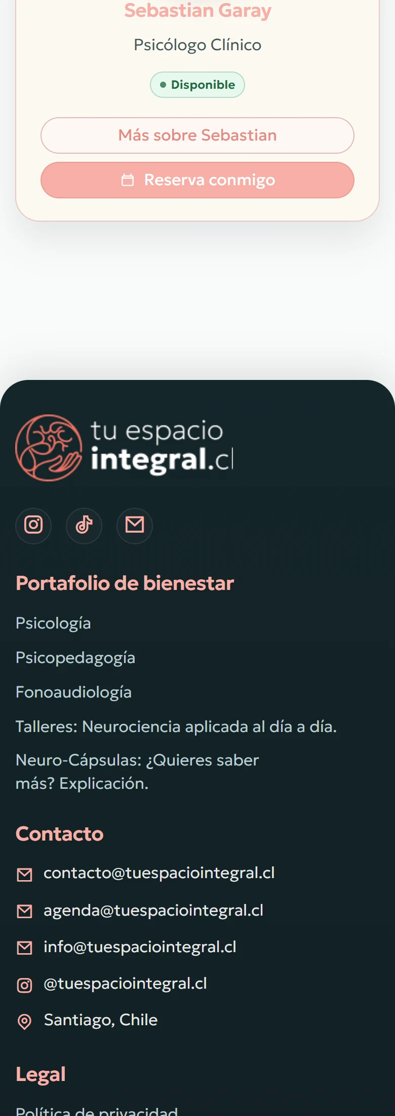 Tu Espacio Integral: Directorio de profesionales completo, vista móvil, fragmento 5.